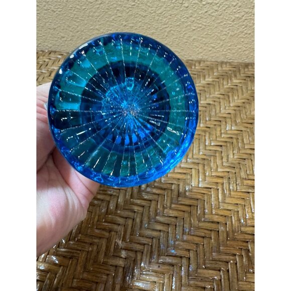 Vintage Blue Art Glass Bud Vase With Ruffled Edge 6" Tall - Picture 5 of 6